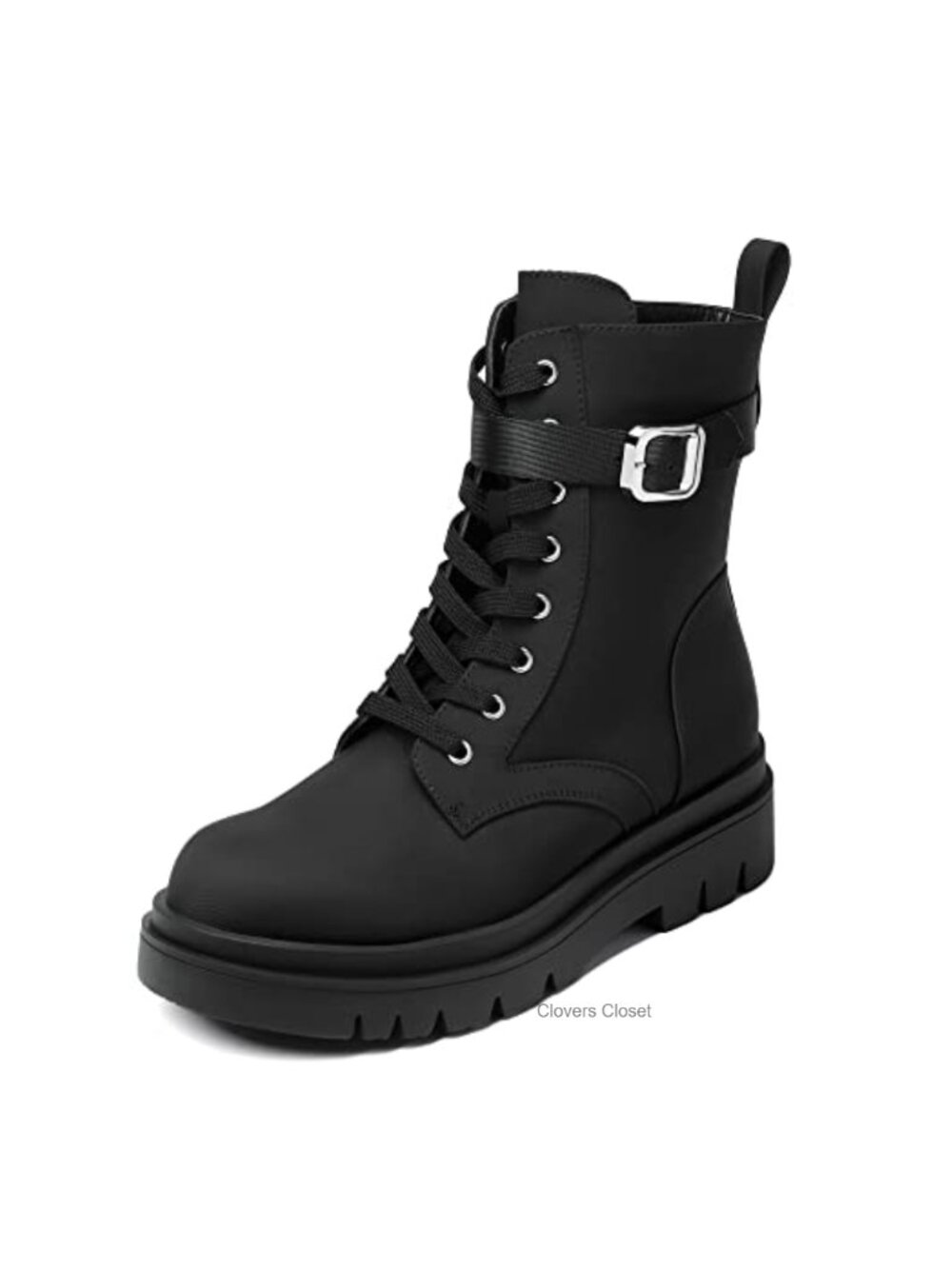 Women's Combat Ankle Boots - Faux Leather & Nylon, Water Resistant, Chunky TPR